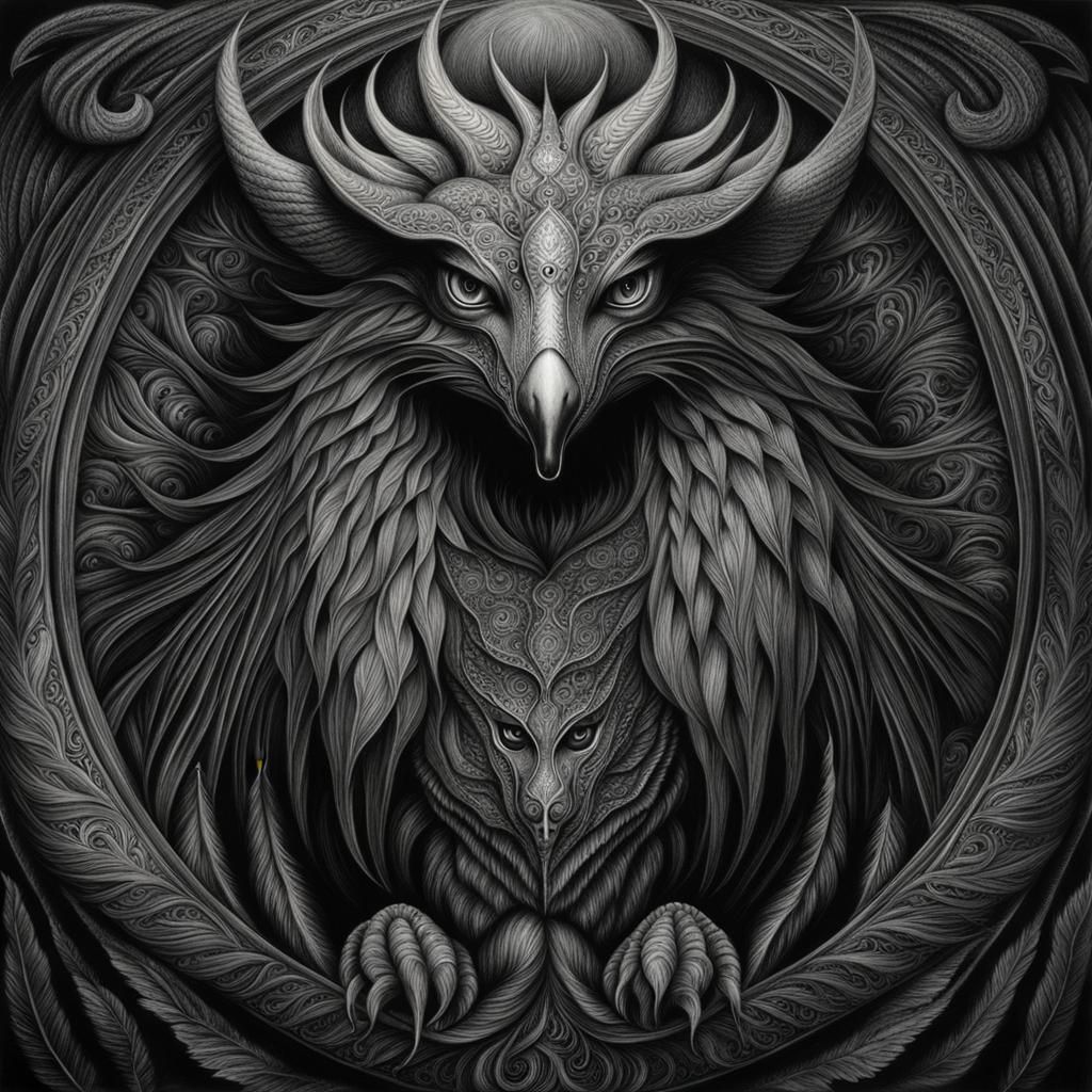 Hyperdetailed Charcoal Drawing of Mystical Creature