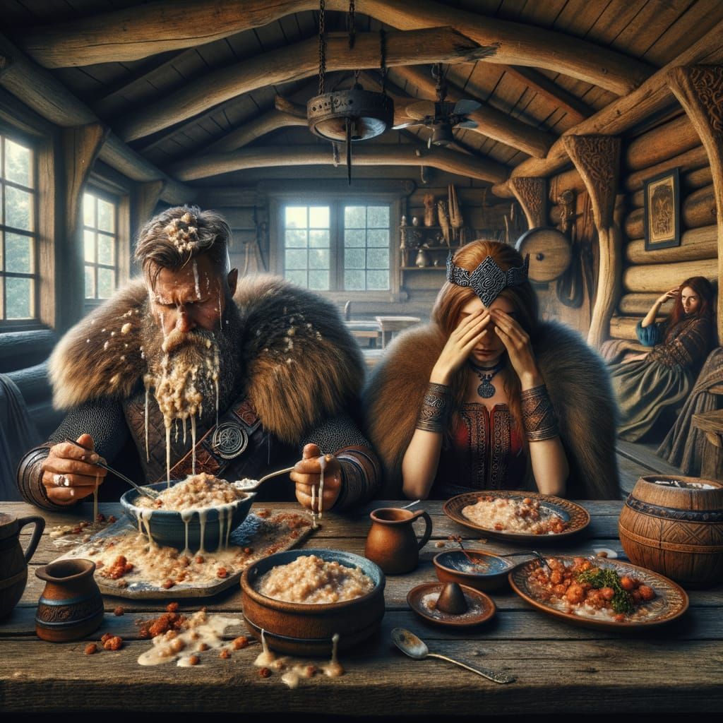 Norse King and Queen in Messy Tavern