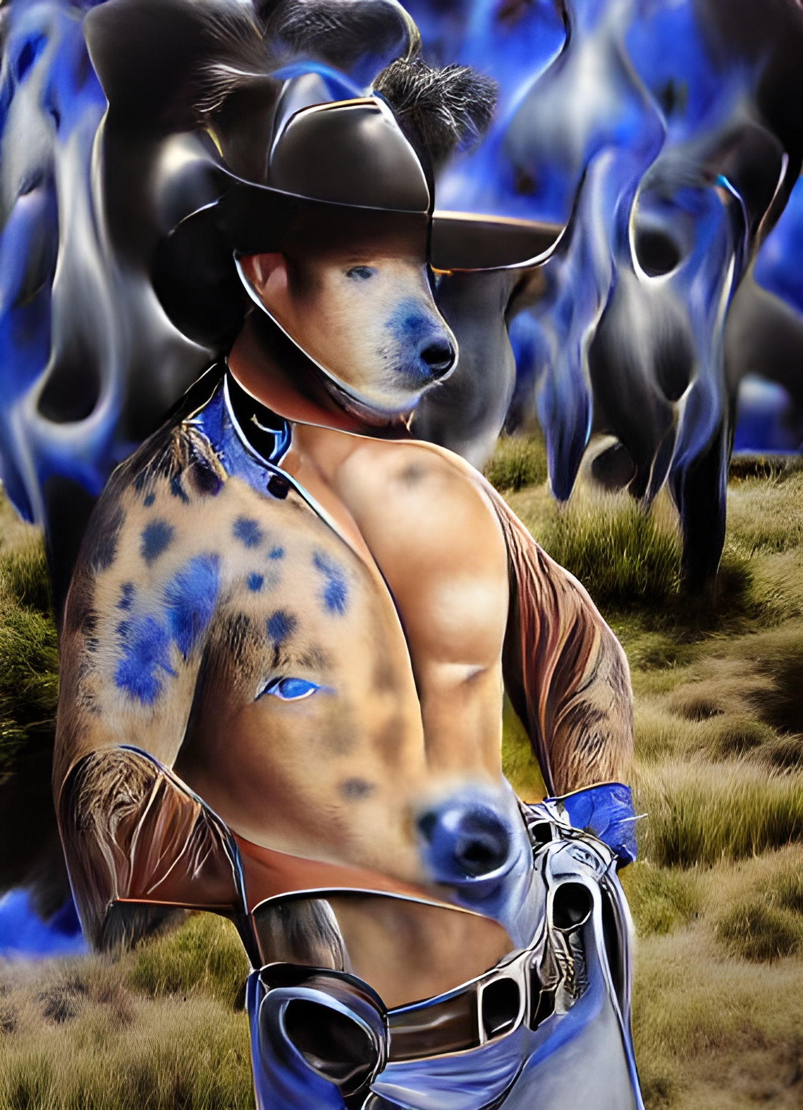 Cowboy and Blue Heeler in Airbrush Art Style