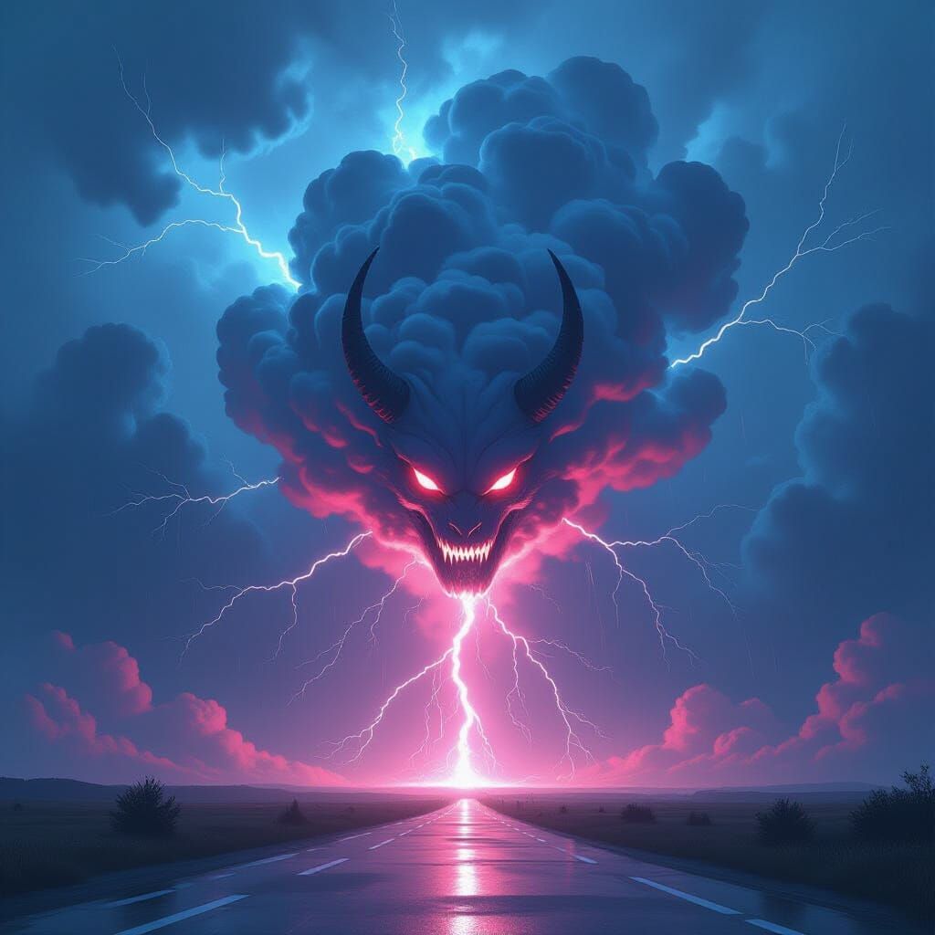 Surreal Cloud Beast Emerges in Electric Storm