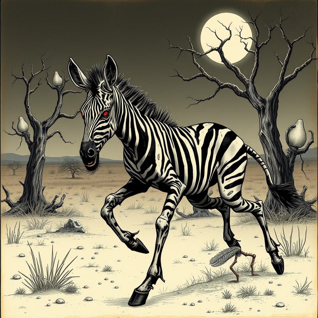 Desolate African Savanna Terrorized by a Gaunt, Undead Zebra...