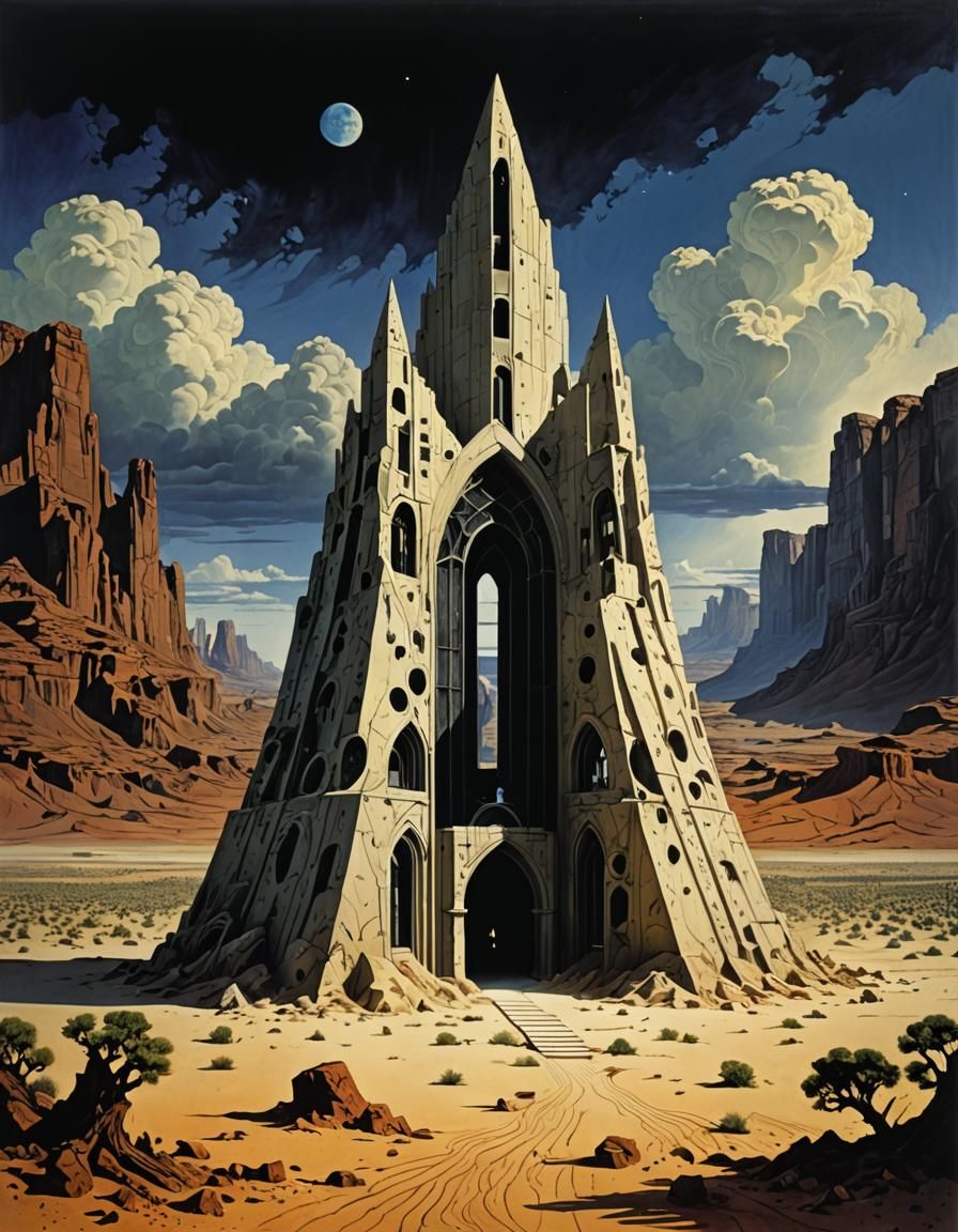 Transparent Stone Temple in Desert: Gothic Fantasy