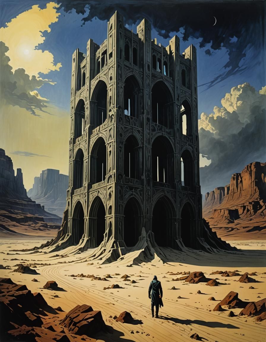 Transparent Stone Temple in Desert: Gothic Fantasy