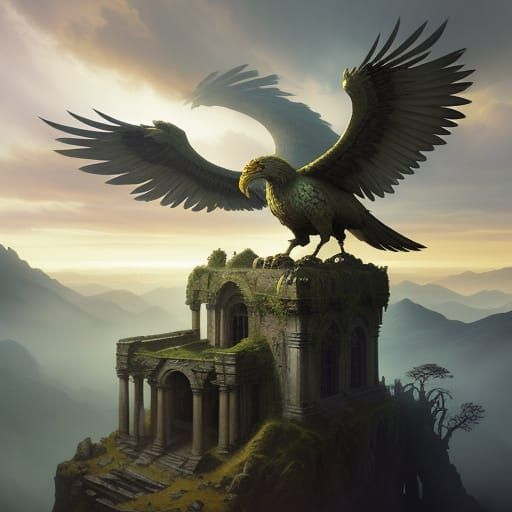 Majestic Griffin Over Misty Valley - Fantasy Art