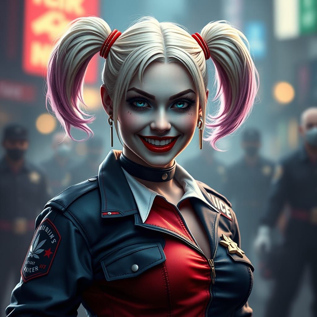 Harley Quinn in a Polished Police Uniform
