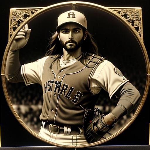 Jesus as Baseball Pitcher in Vintage Sepia Photograph