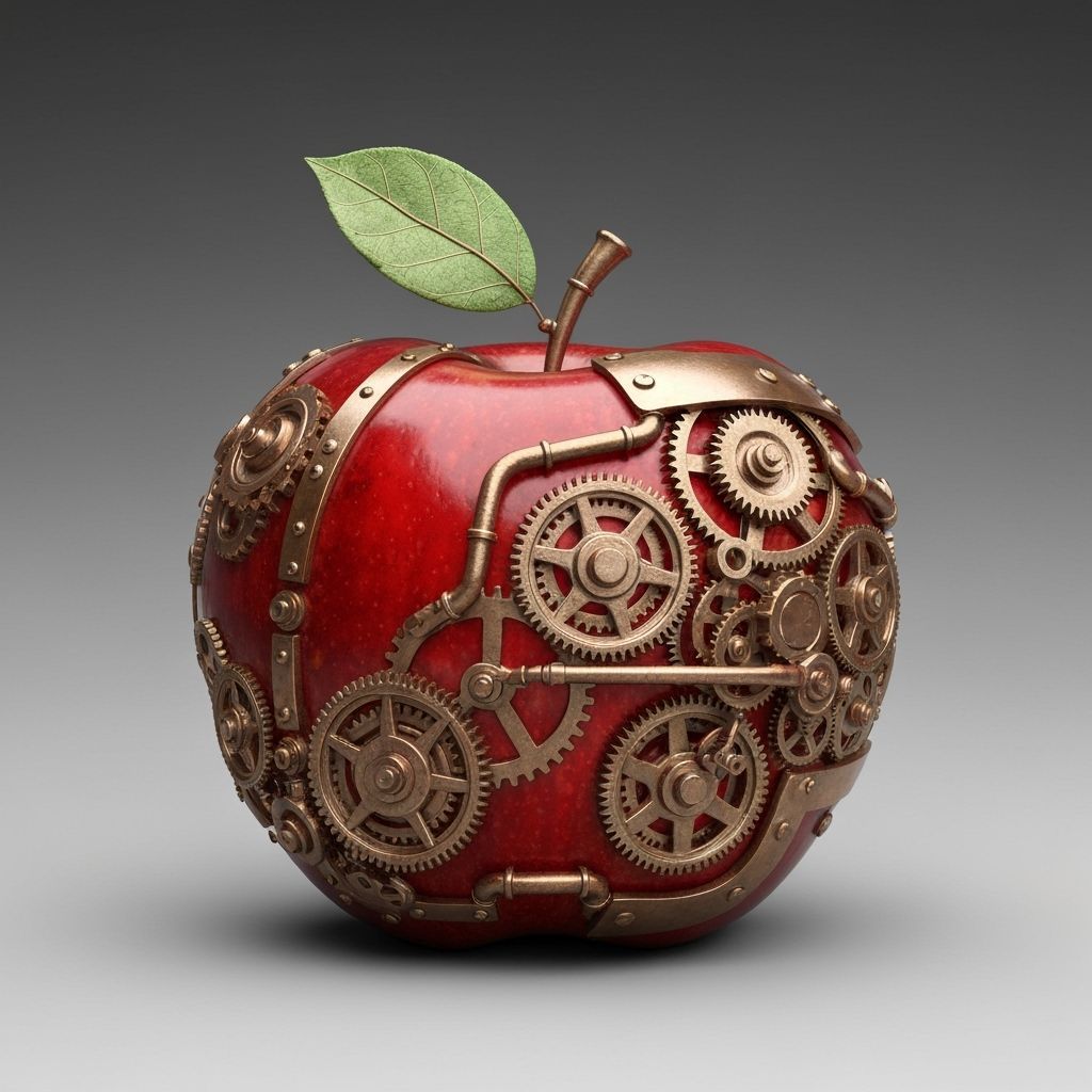 Intricate Steampunk Metallic Apple with Gears
