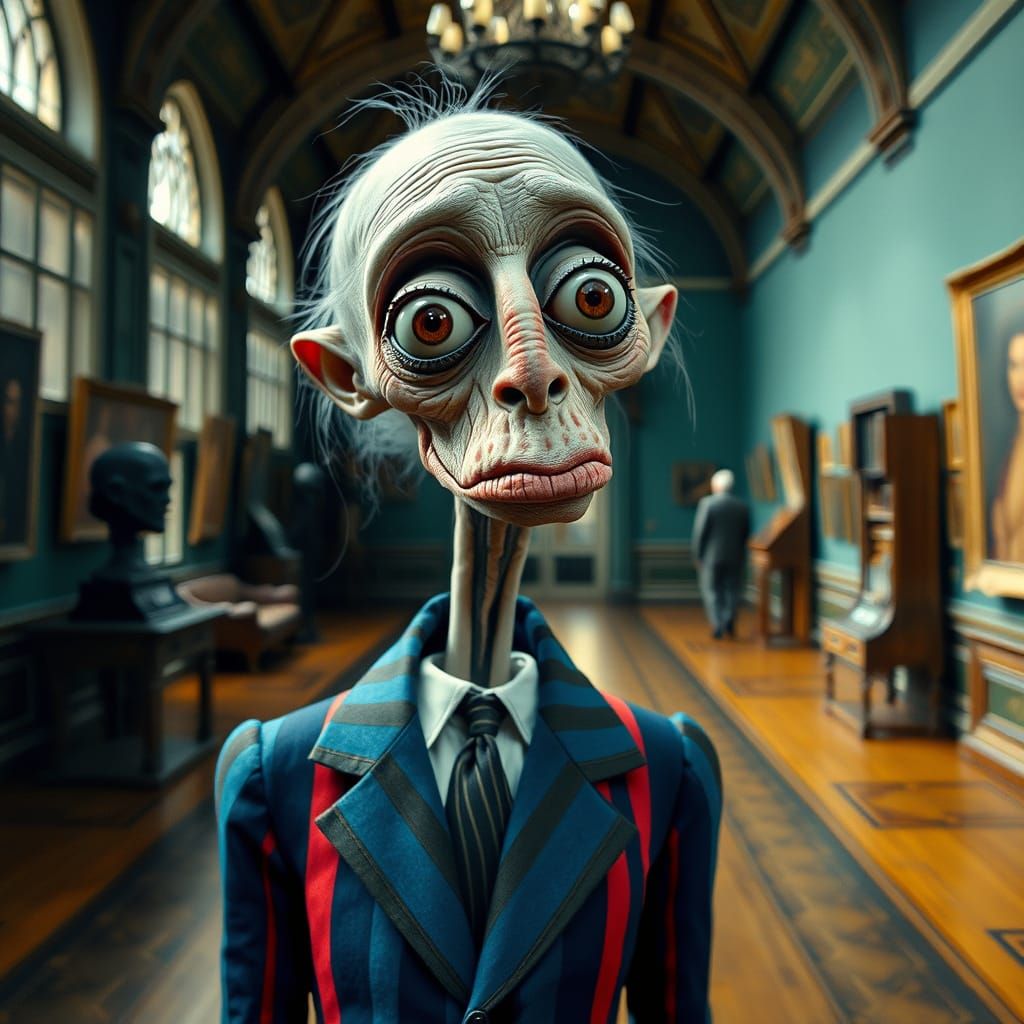 Tim Burton's Dark Muse in a Vintage Museum Setting