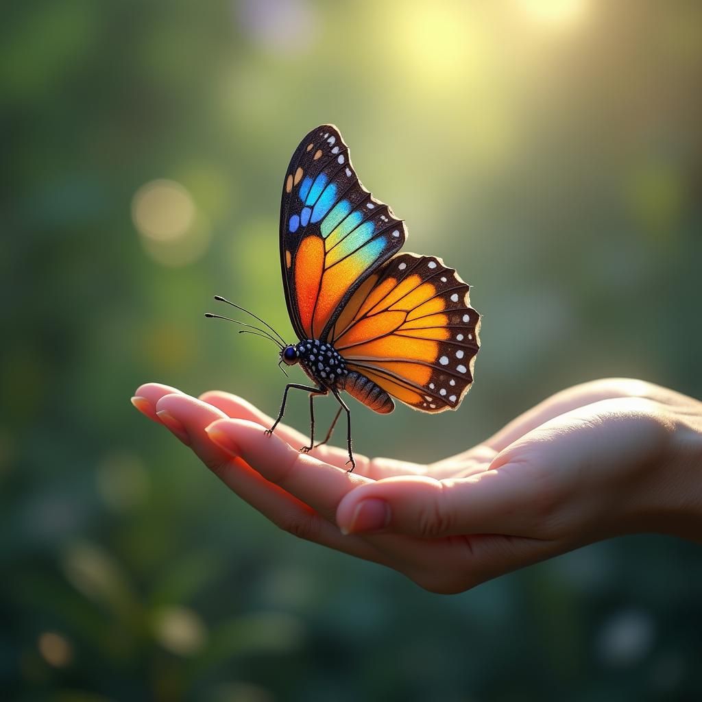 Iridescent Butterfly Lands Gently: Matte Painting