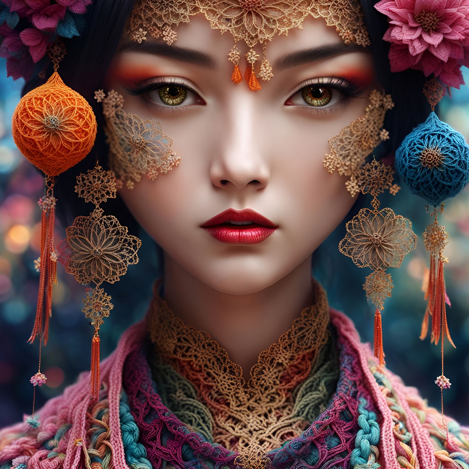 Detailed Crochet Fantasy World in Digital Art