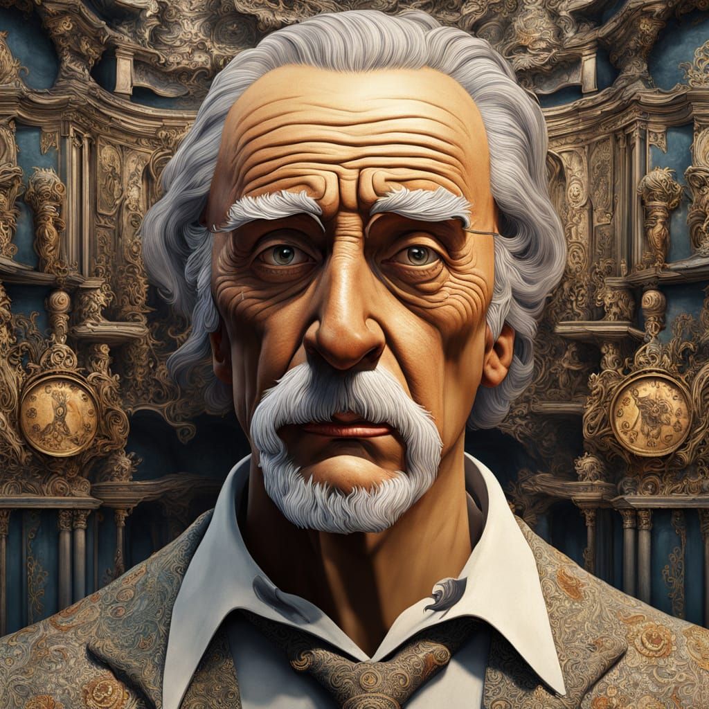 Surreal Portrait of a Smug Genius in Rublev & Aardman Style