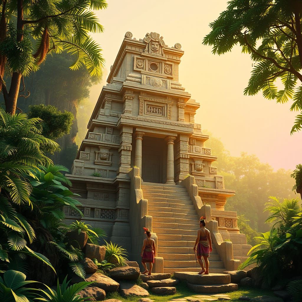 Ancient Mesoamerican Temple Radiates Divine Energy in Tropic...