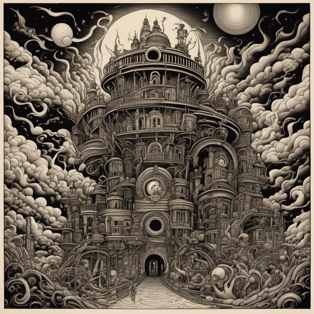 Steampunk Inventors Summoning Demon in Industrial Wasteland