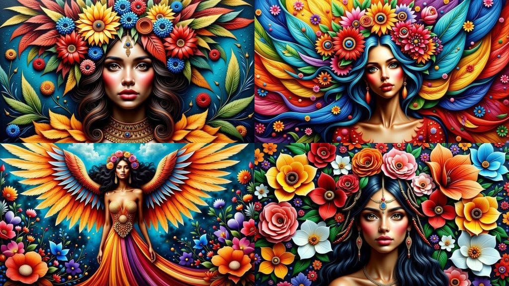 Vibrant Bird Goddess from Vinča Culture in Impasto Acrylic