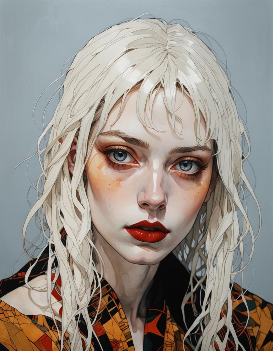 Elegant Goth Girl Portrait in Organic Line Art