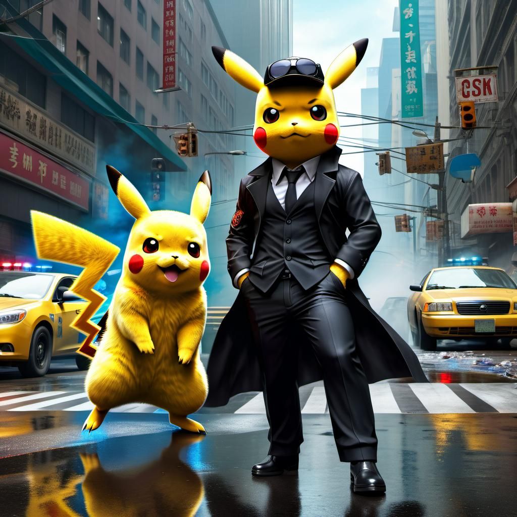 Pikachu Detective at Crime Scene: Digital Art