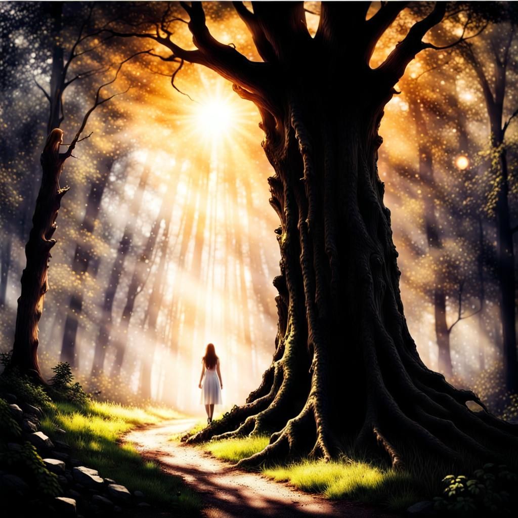 Ethereal Girl Hidden in Forest Trees