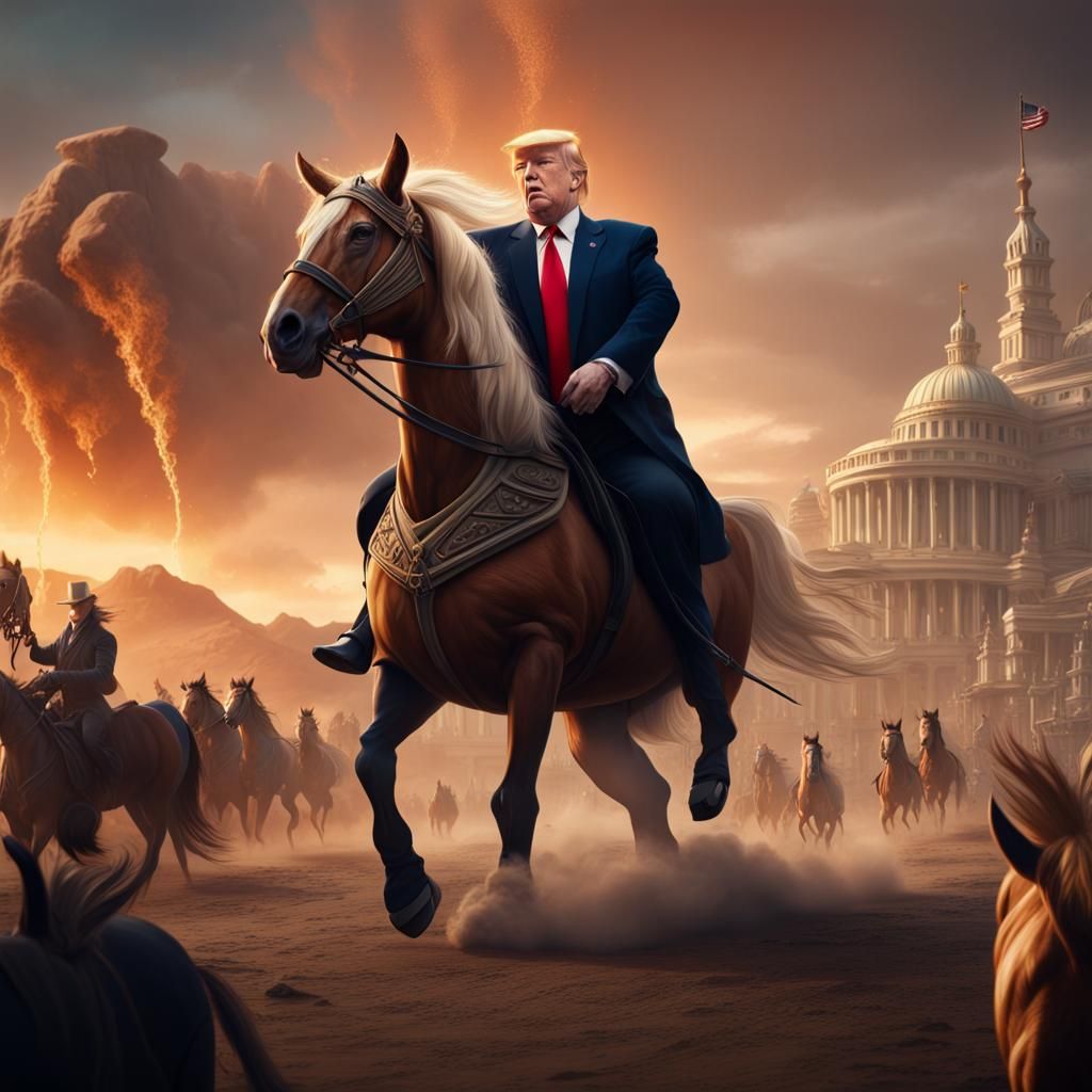 Trump Rides a Horse: Detailed Fantasy Concept Art