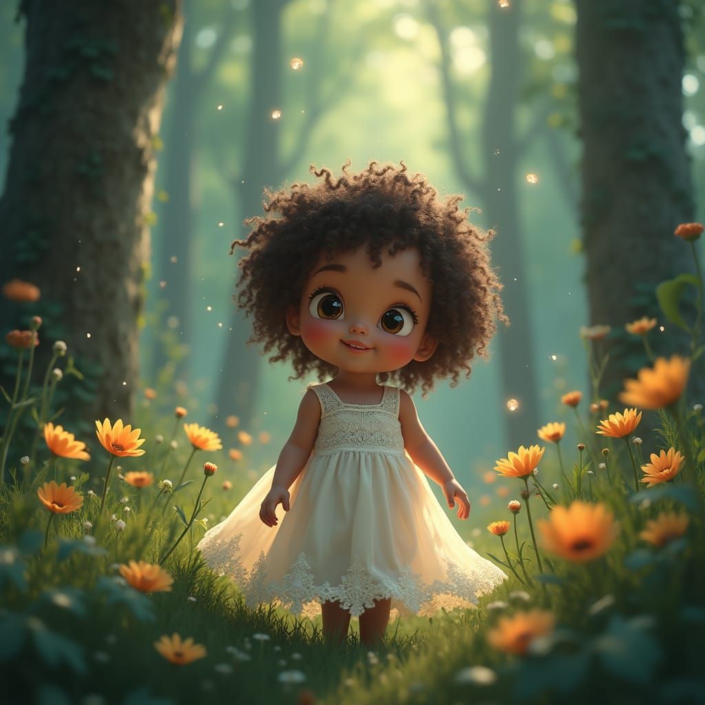 Whimsical Fantasy Portrait of a Curly-Haired Baby Girl in a ...