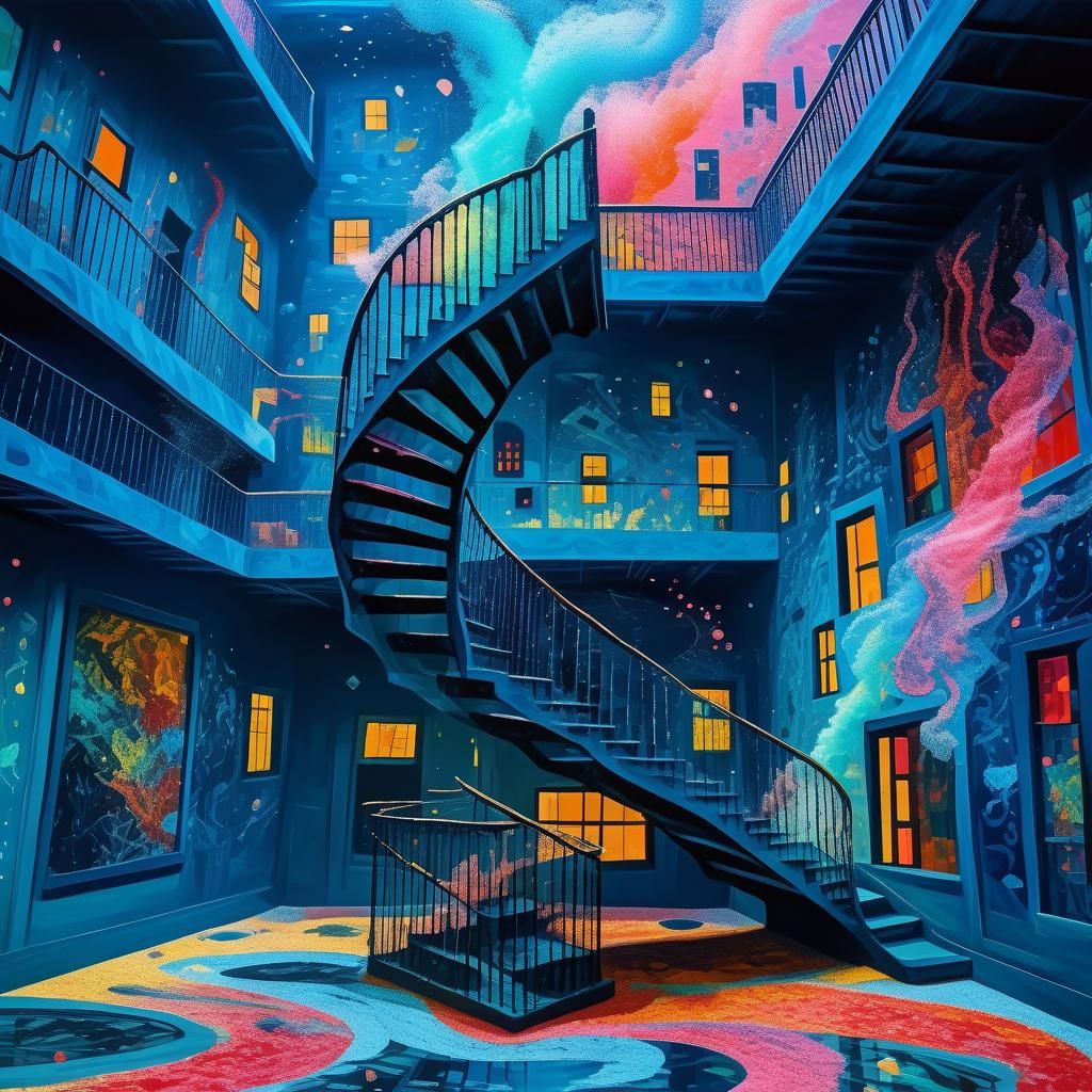 Escher-Inspired Surreal Structures in Vibrant Triadic Colors