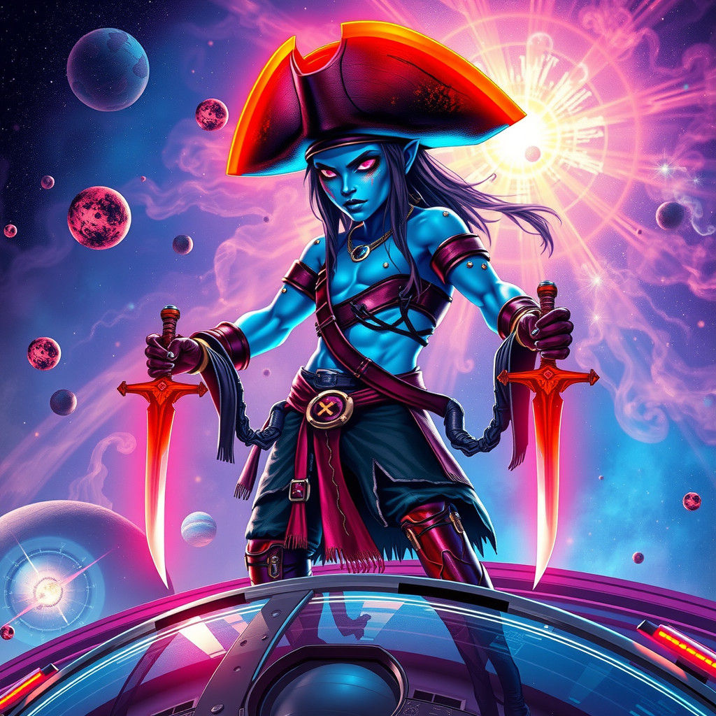 Cyber Pirate in Neon Nebula, Cyberpunk Style