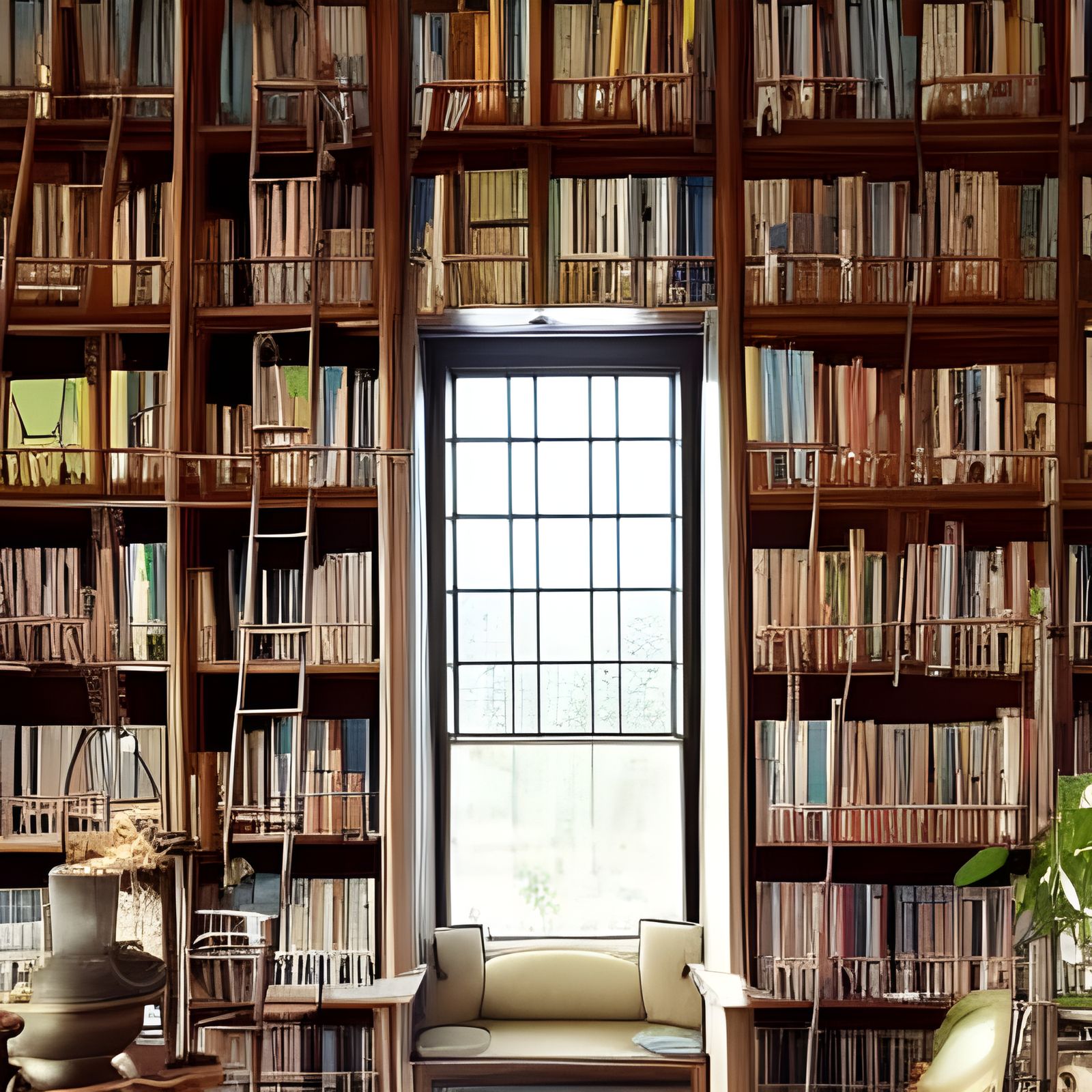 Inviting Library with Books and Plants
