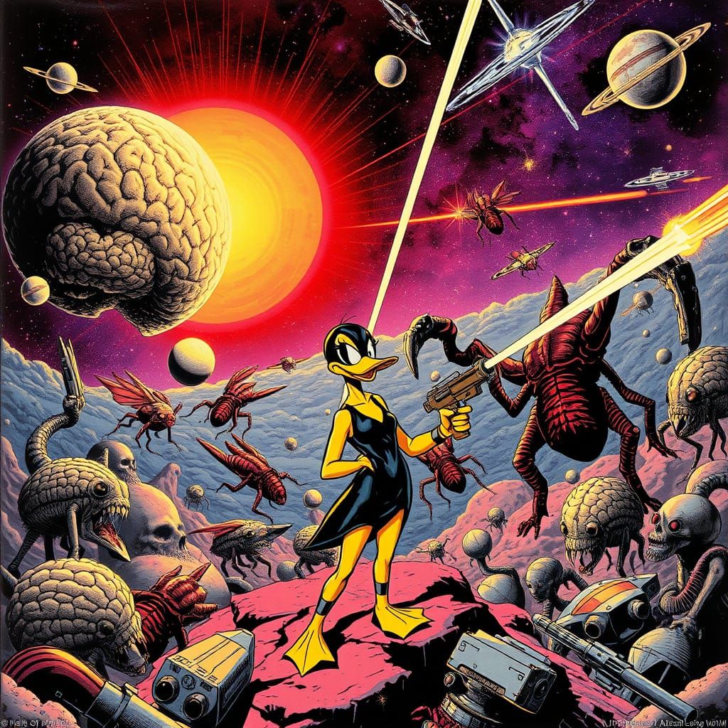 Retro Sci-Fi Comic Cover: Toxic Duck in Cosmic Battle