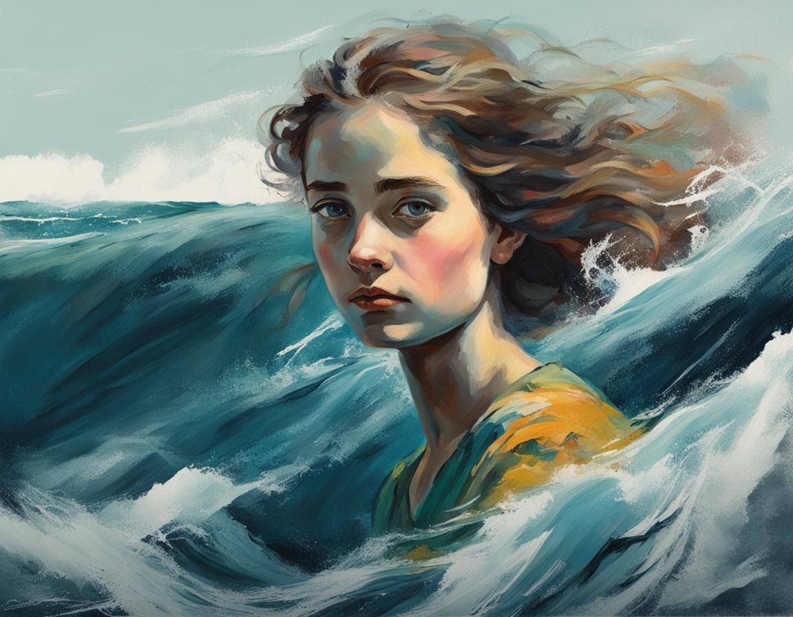 Woman Emerges from Ocean Wave Portrait