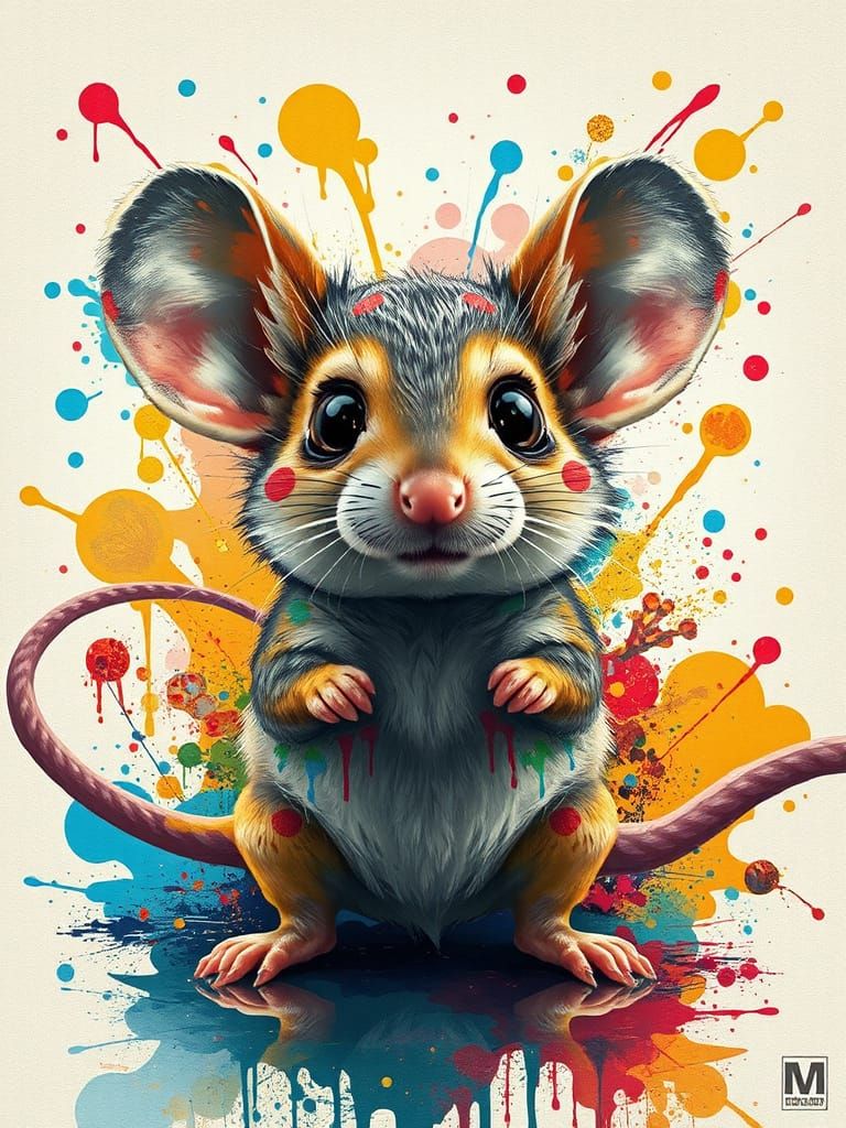 Whimsical Mouse in Explosive Abstract Digital Art
