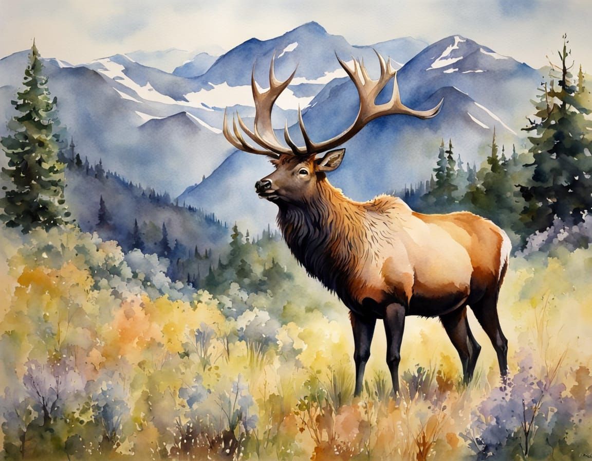 Elk Bugling in Spring: An Impressionistic Watercolor