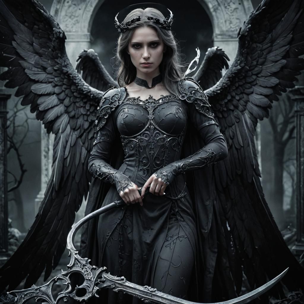 Gothic Angel of Death Portrait in Dark Fantasy Art