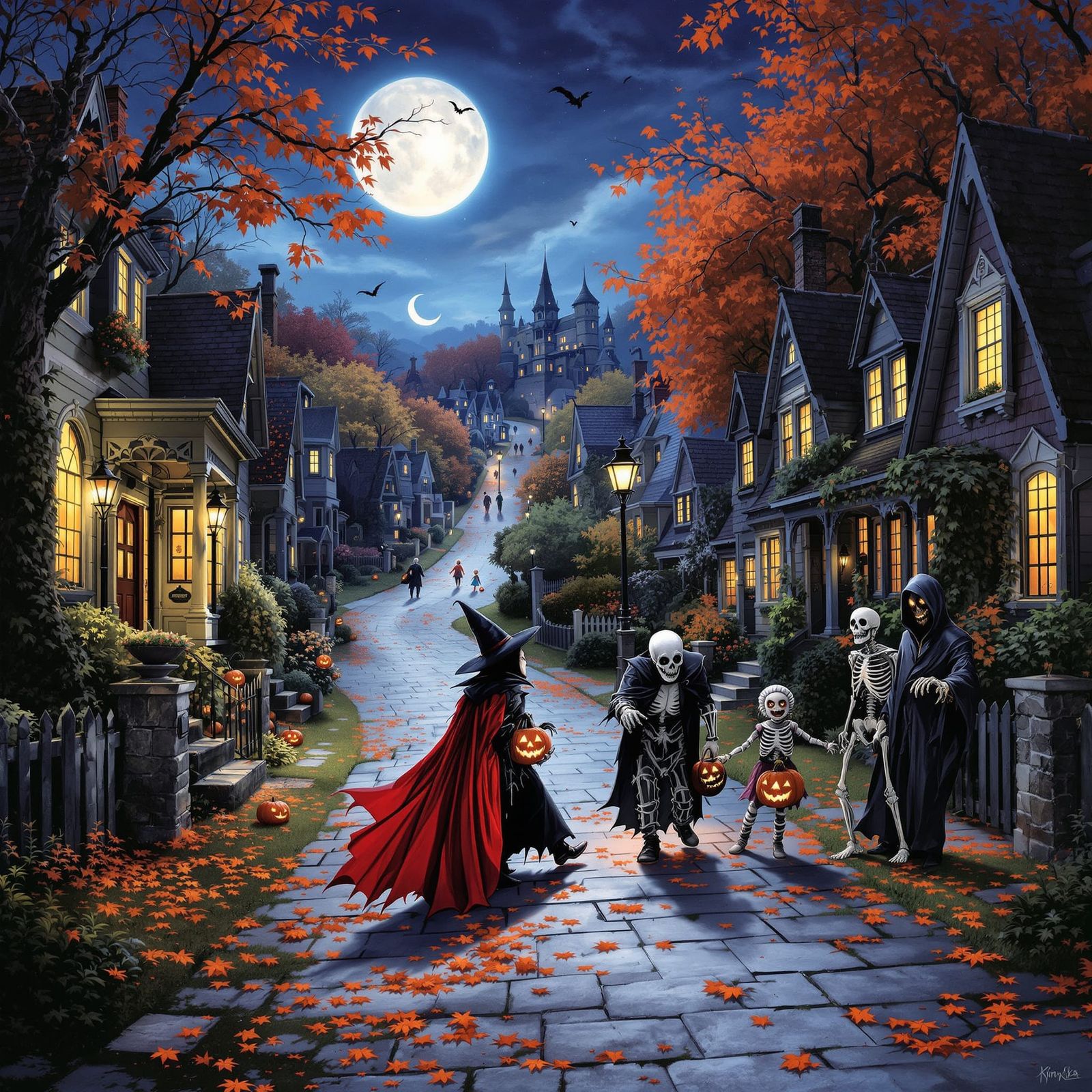 Classic Monsters Trick-or-Treating on Halloween Night