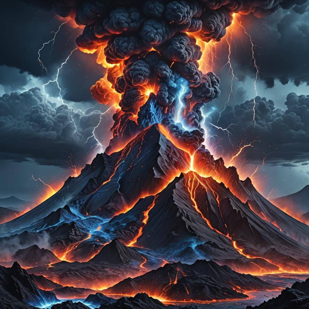 Volcano Erupting Blue Lava: Epic Digital Painting
