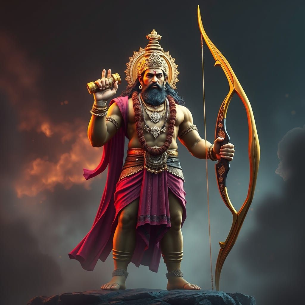 Fantasy Bodybuilder God Lord Shri Rama with Bow in Epic 8K M...