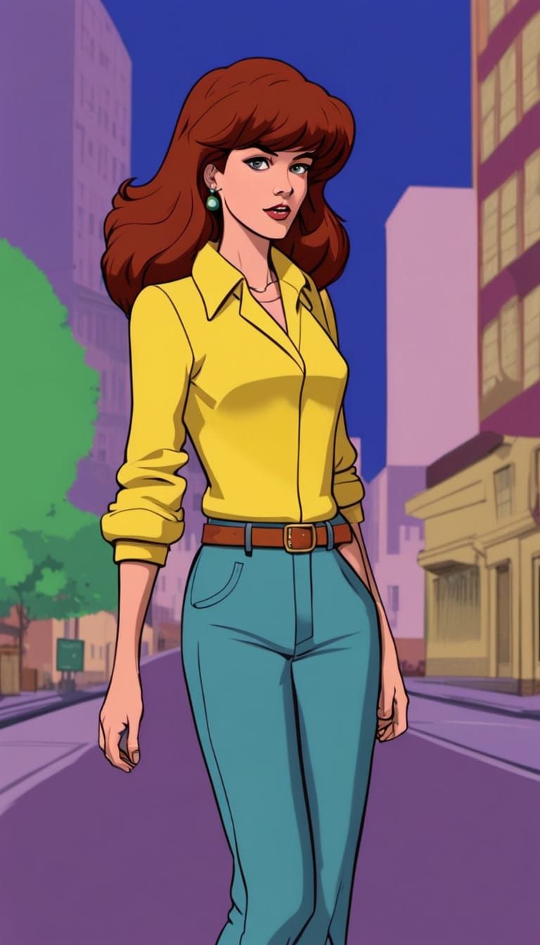 April O'Neil as a Colorful Sims 4 Character in Retro Cartoon...