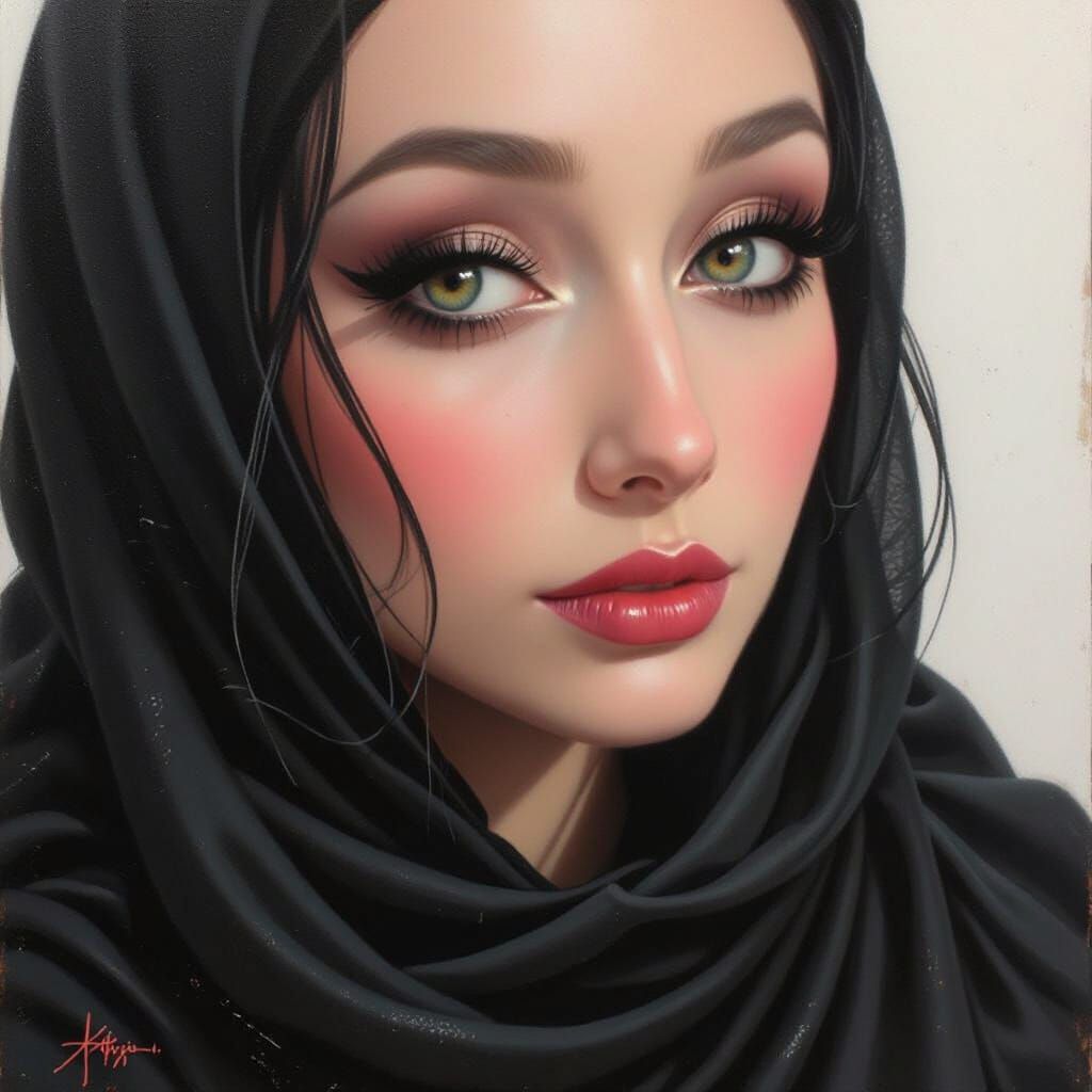 Glam-Goth Drifter: Dark Elegance in Oil Painting Style
