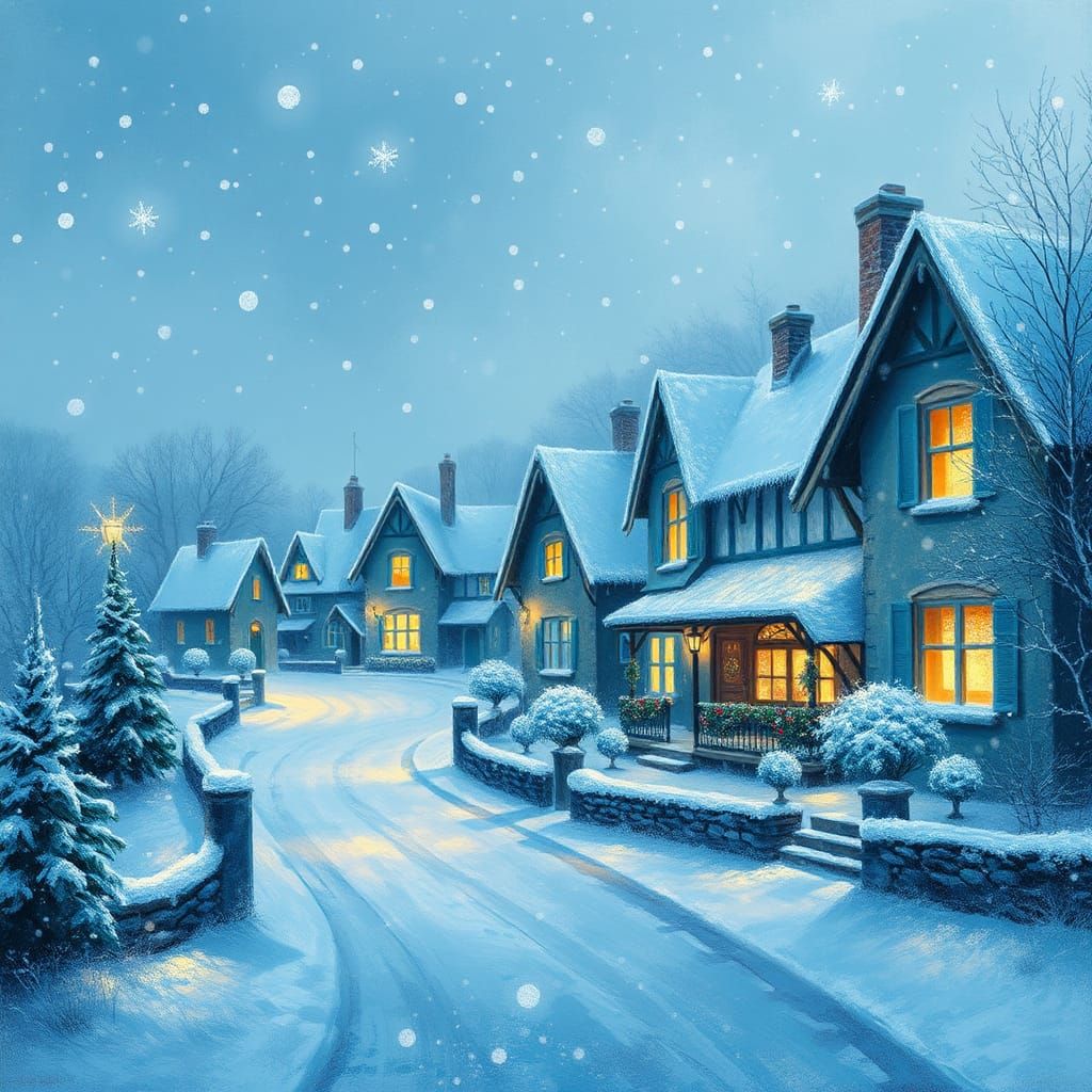 Blue Christmas Village in Winter Wonderland