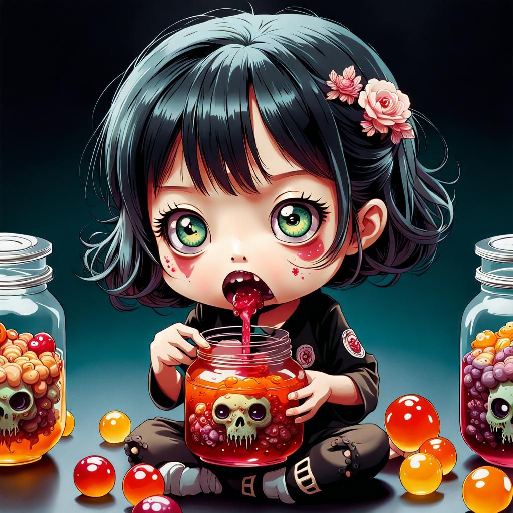 Chibi Zombie Eats Jelly in Pastel Colors