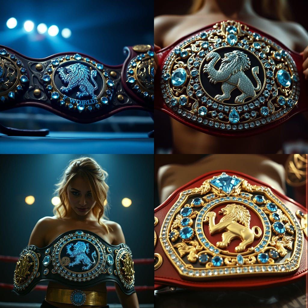 Frosted Blue Diamond Lioness Boxing Championship Belts in Ci...