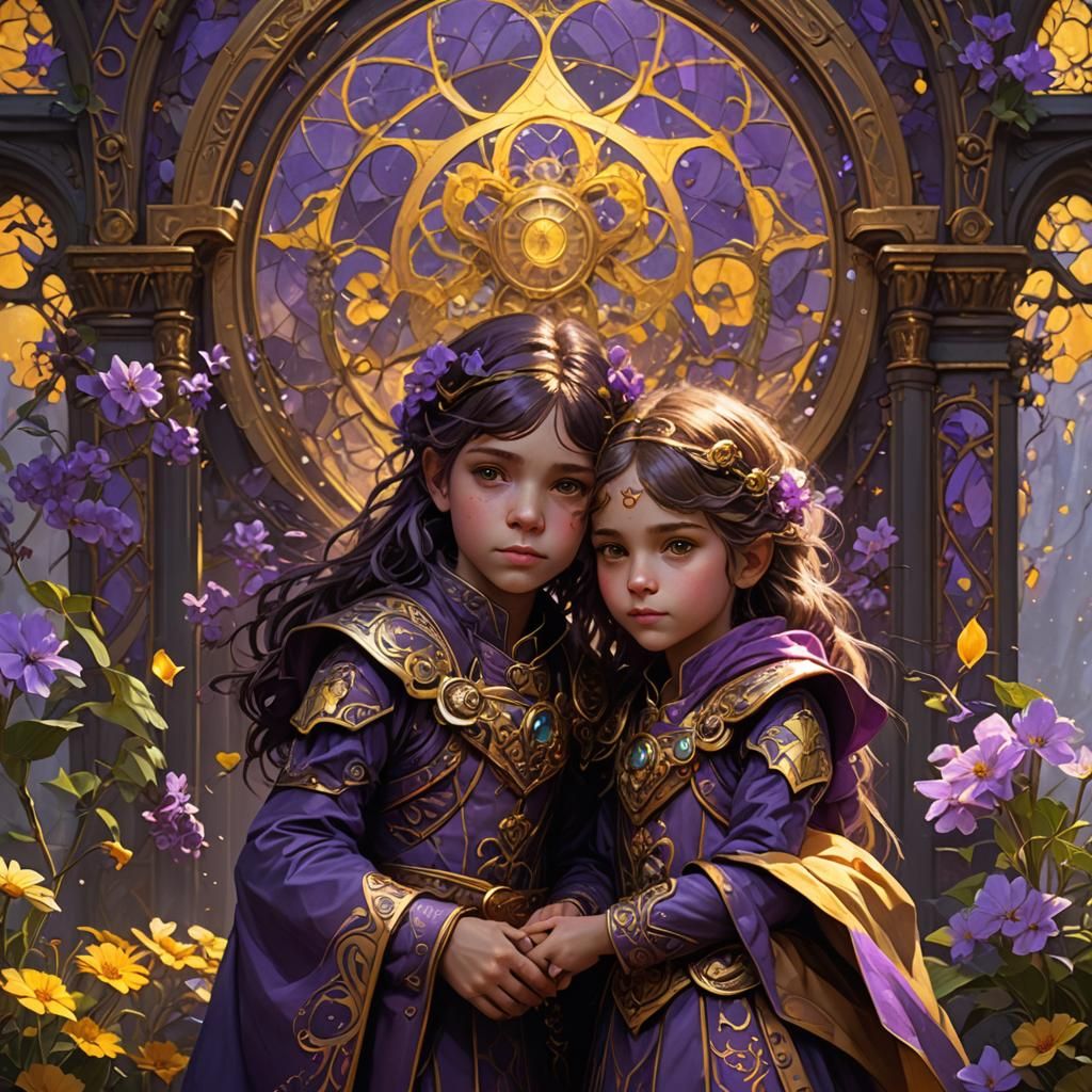 Adorable Twins in Dark Fantasy Style