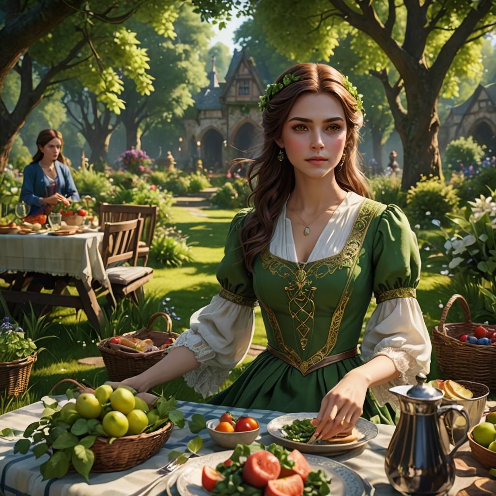 Regal Beauty at a High Fantasy Garden Picnic