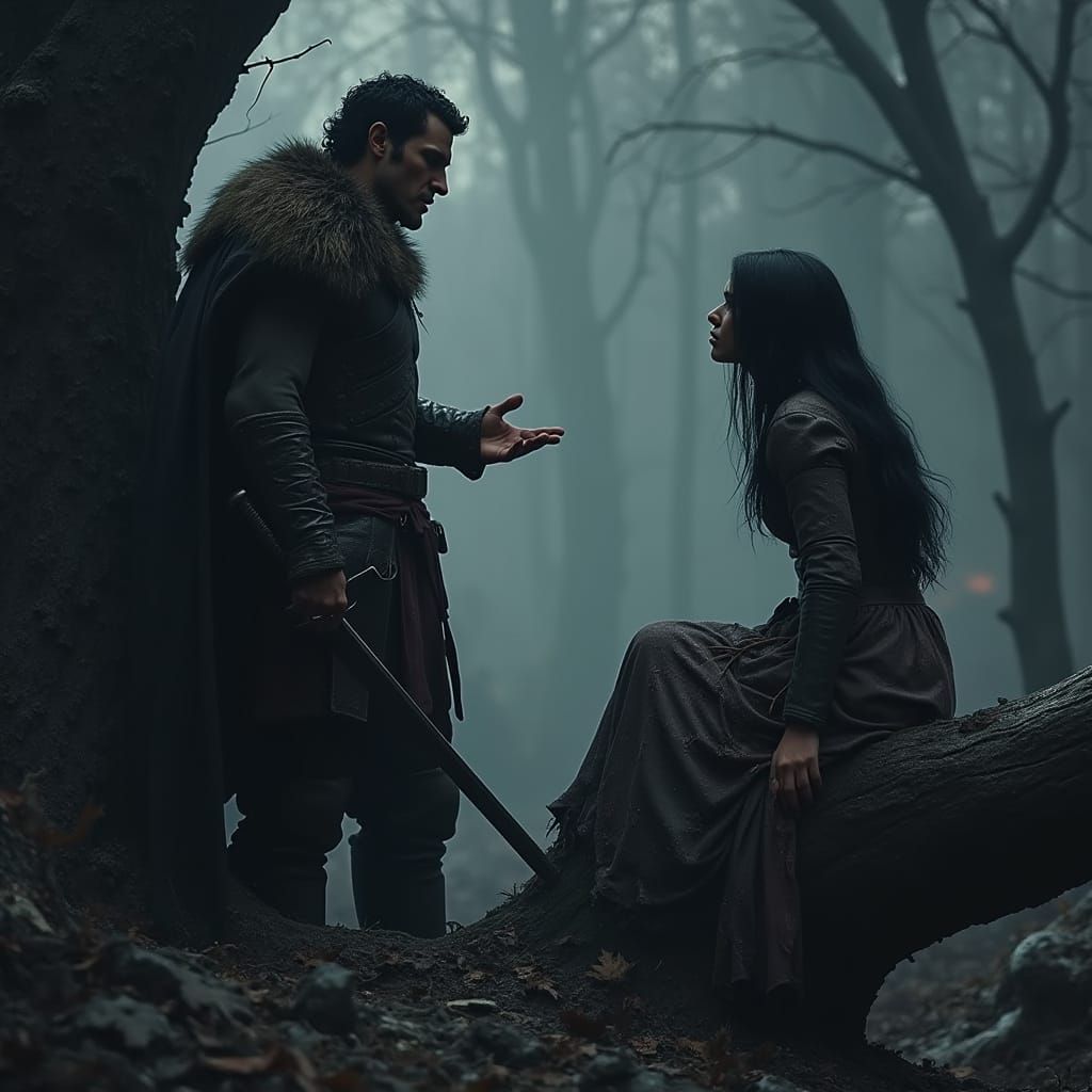 Dark Fantasy Warrior Leans Against Ancient Tree, Surrounded ...