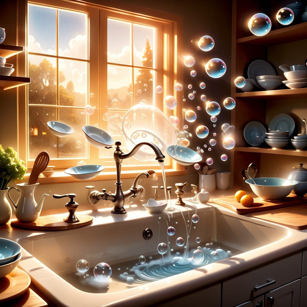 Magical Dishes Wash Themselves in a Warm Kitchen
