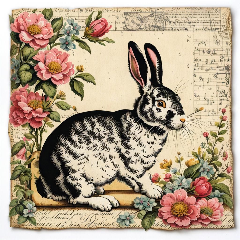 Vintage Rabbit Illustration Napkin for Decoupage