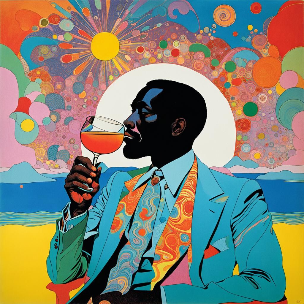 Man Sipping Cocktail: 1970s-Inspired Art