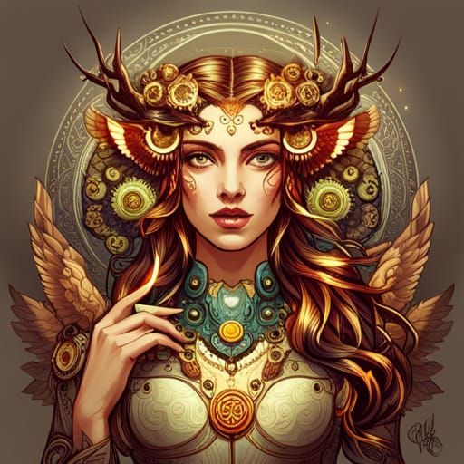Steampunk Owl Goddess Digital Painting