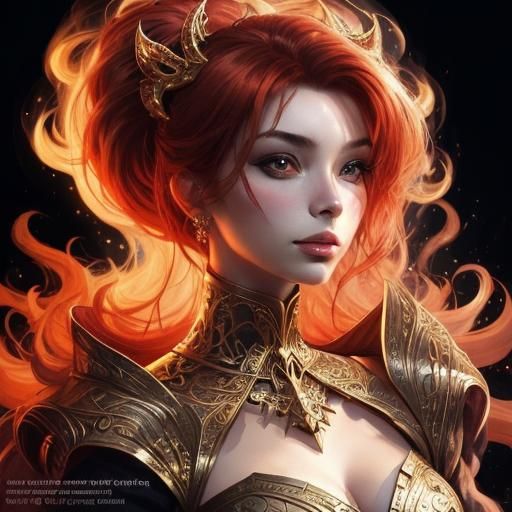 Neofuturistic Fire Princess Portrait in Baron Outfit