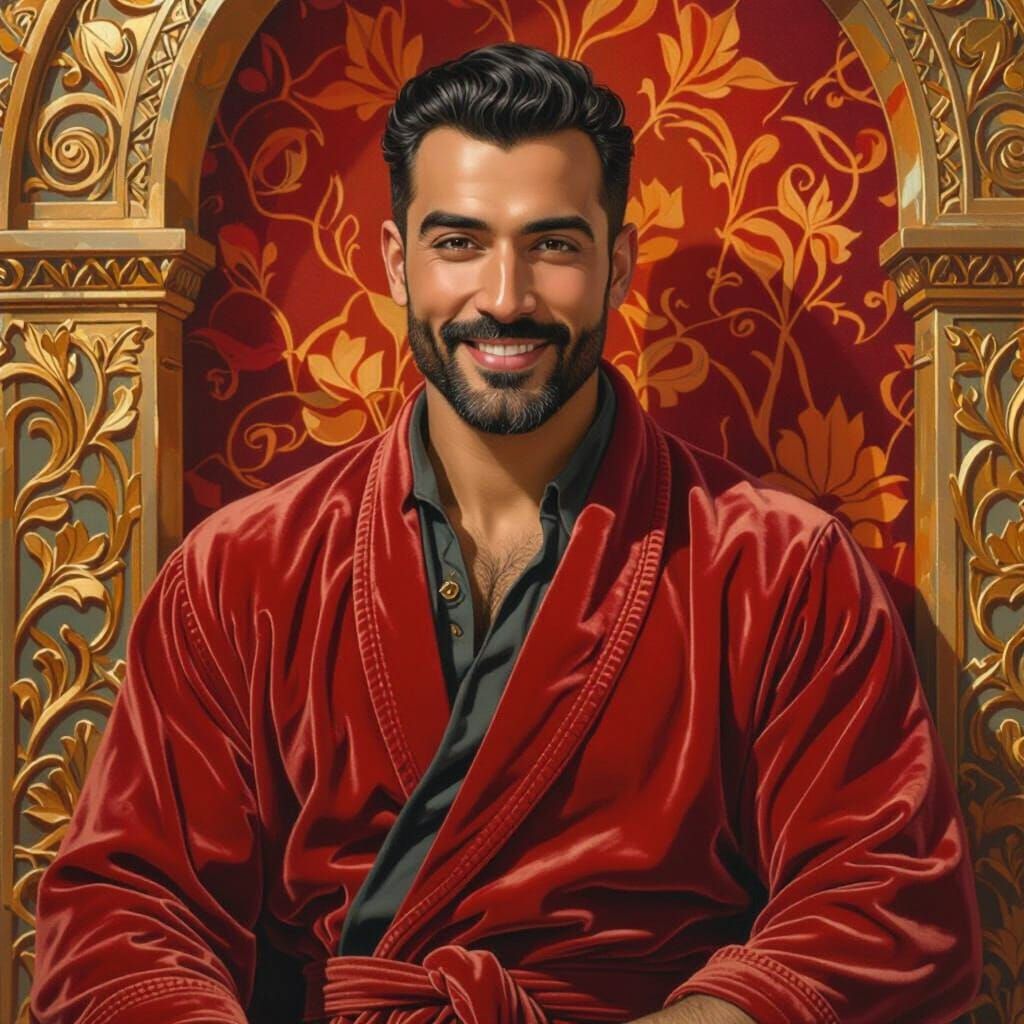 Art Nouveau Portrait of a Radiant, Muscular Man