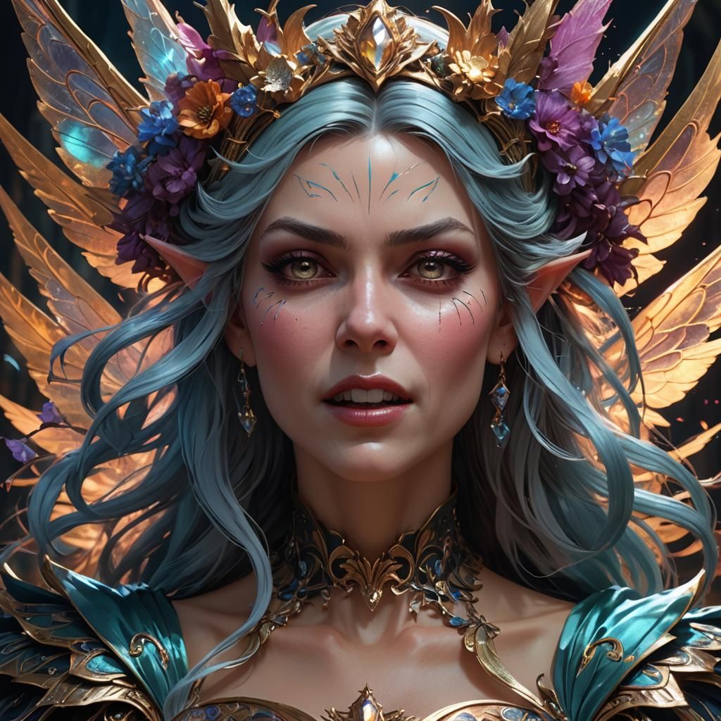 Evil Fairy Queen Screaming Portrait in Detailed Digital Art