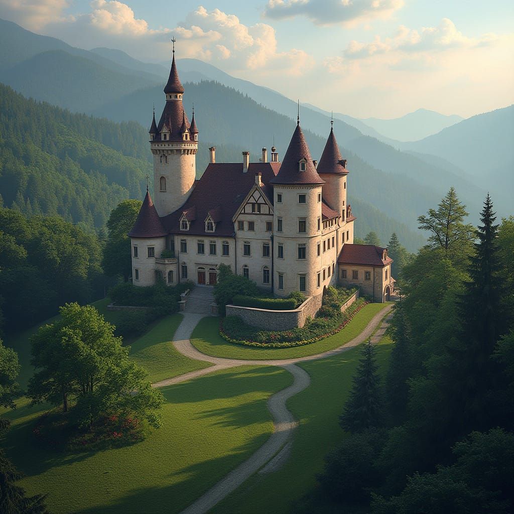 Austrian Fantasy Manor House Amid Rolling Hills